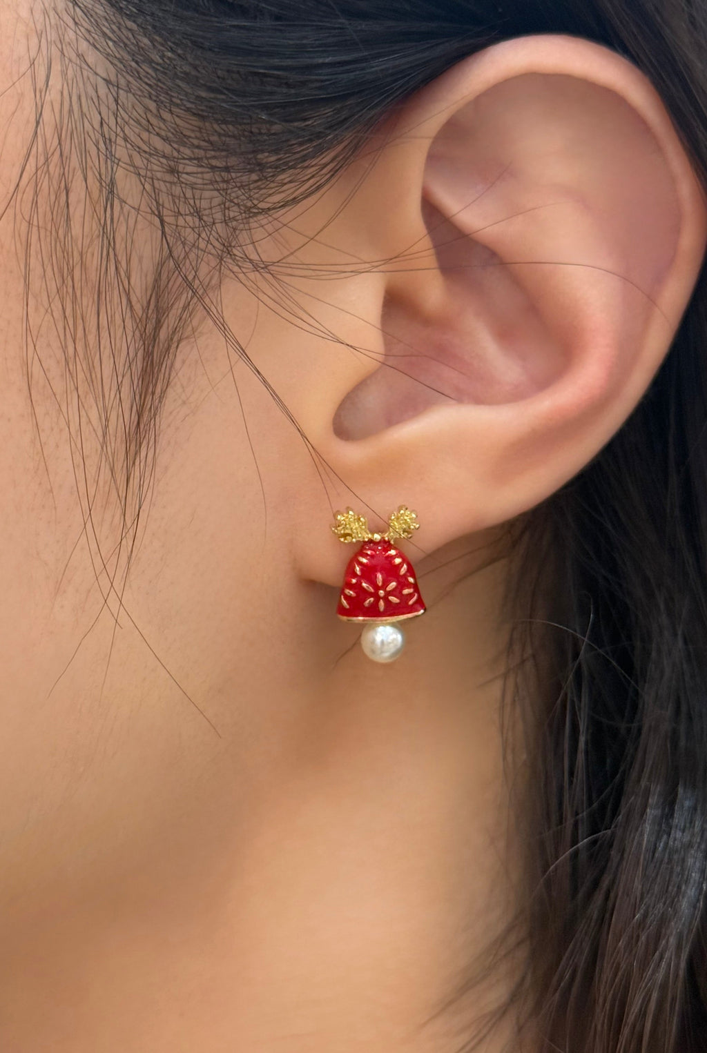 Christmas reindeer pearl bell earrings